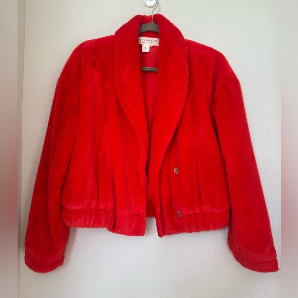 Saltwater LUXE Vibrant Red Faux Fur Jacket NWOT